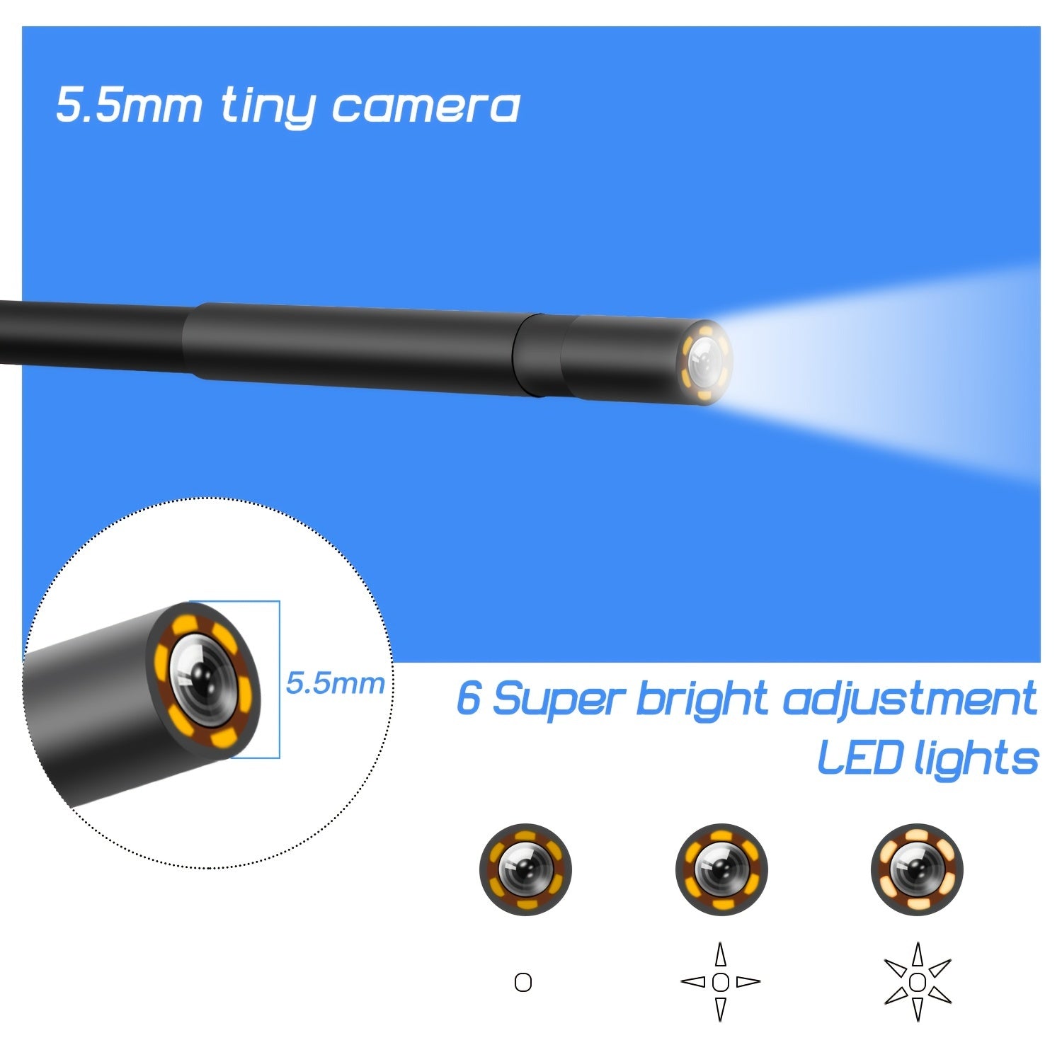 1080P HD Digital Borescope With 6 LED Lights and 16.5FT Semi-Rigid Cable