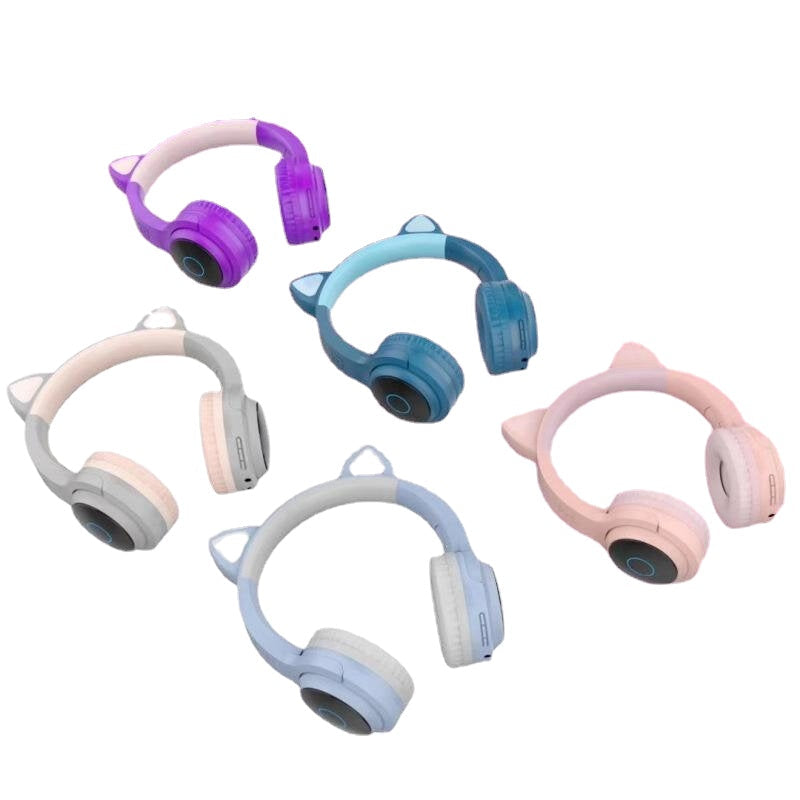 Wireless bluetooth Headphones Stereo TF Card Aux-In Luminous Cute Cat Ear Head-Mounted Headset with Mic