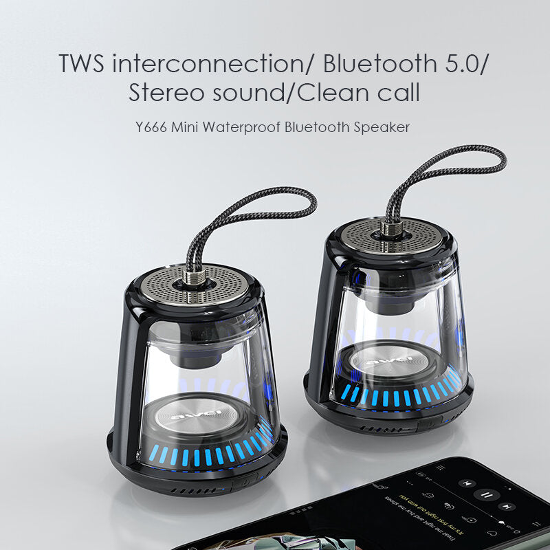 Wireless Portable Transparent bluetooth 5.0 Speaker LED IPX 6 Waterproof Outdoor Stereo Bass TWS Dual Machine Interconnection
