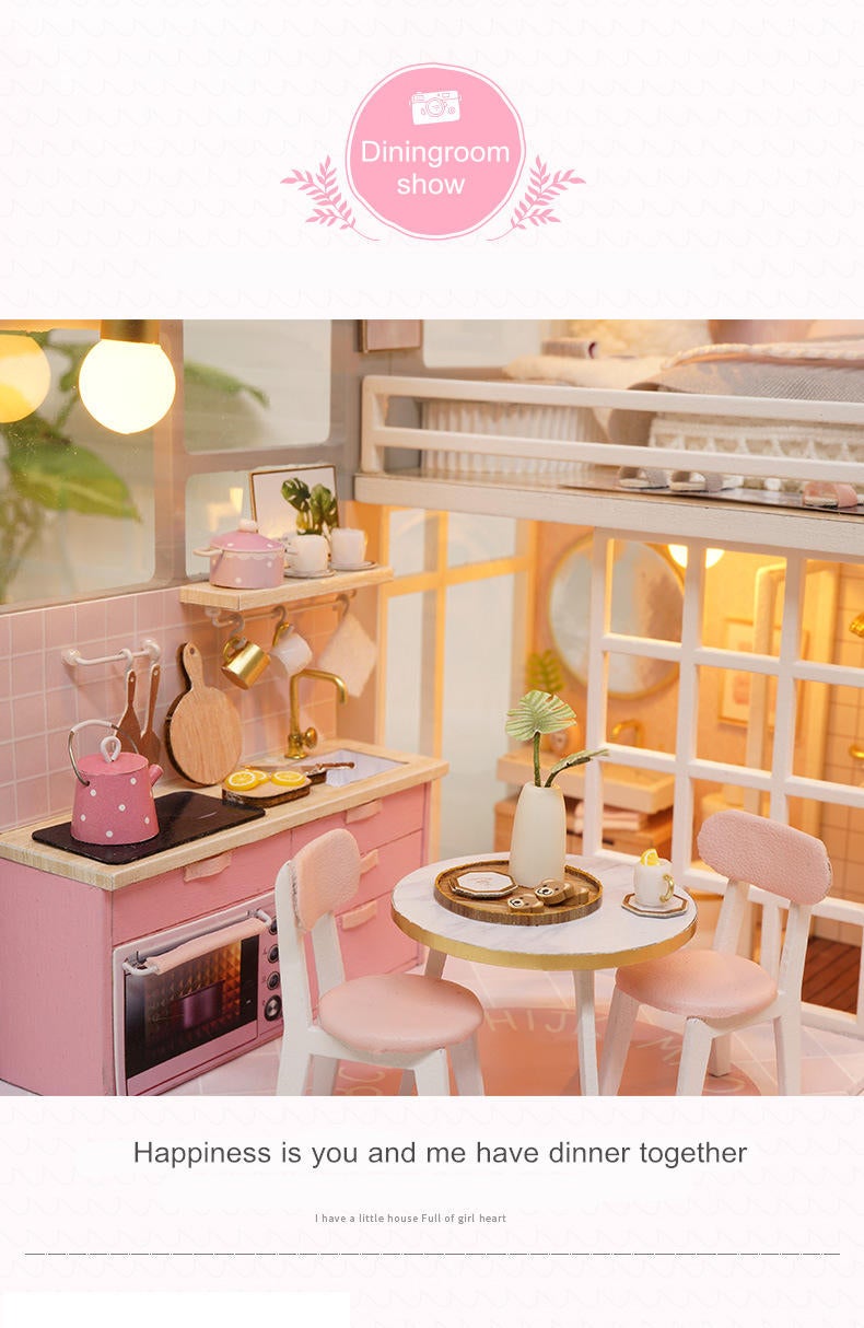 DIY Doll House Girlish Dream Miniature Furniture With Light Music Cover Gift Decor