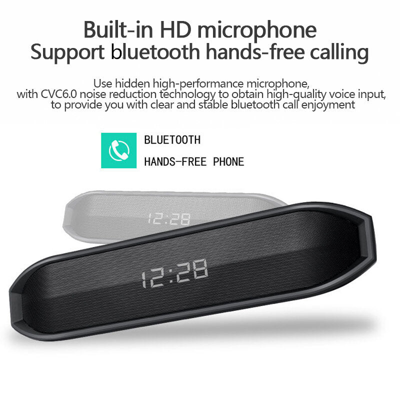 Wireless bluetooth Speaker Portable Dual Drivers Stereo Bass Speaker LED Display Clock Desktop Speaker with HD Mic