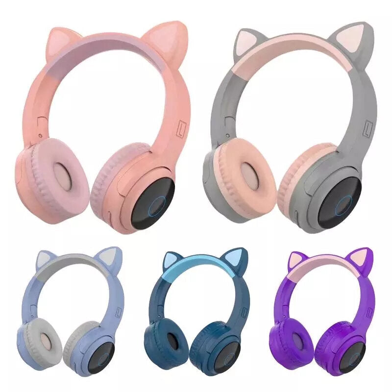 Wireless bluetooth Headphones Stereo TF Card Aux-In Luminous Cute Cat Ear Head-Mounted Headset with Mic