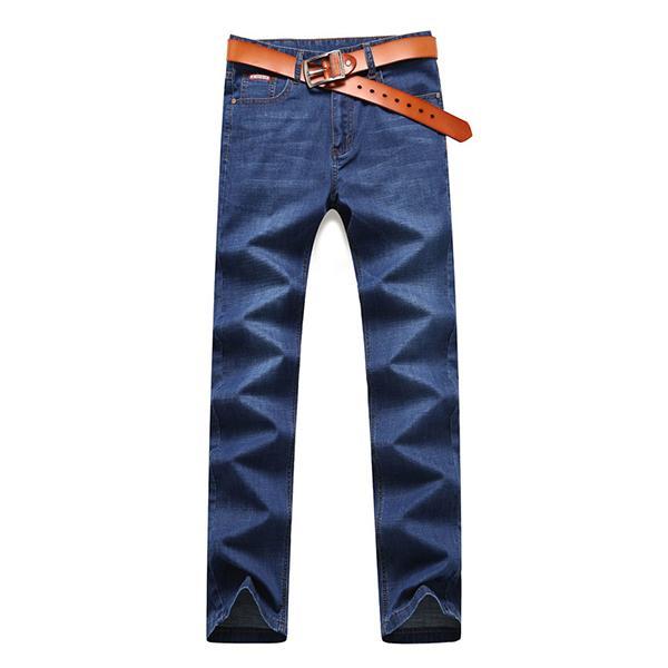 Mens Summer High Rise Loose Business Cotton Blue Jeans