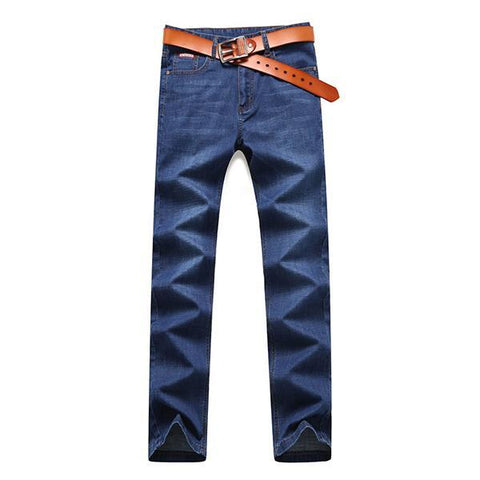 Mens Summer High Rise Loose Business Cotton Blue Jeans