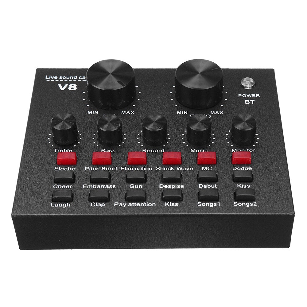 External Audio Mixer V8 Sound Card USB Interface with 6 Sound Modes Multiple Sound Effects