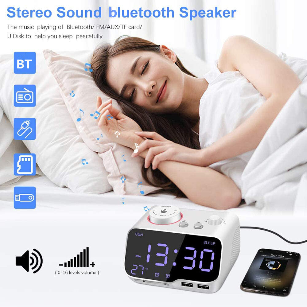 Alarm Clock bluetooth Speaker TF Card U-disk AUX Digital Display FM Radio Bass Subwoofer Sound Wireless Speakers