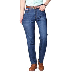 Mens Summer High Rise Loose Business Cotton Blue Jeans