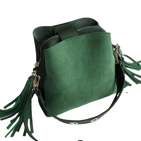 Fashion Scrub Women Bucket Bag Vintage Tassel Messenger Bag High Quality Retro Shoulder Bag Simple Crossbody Bag