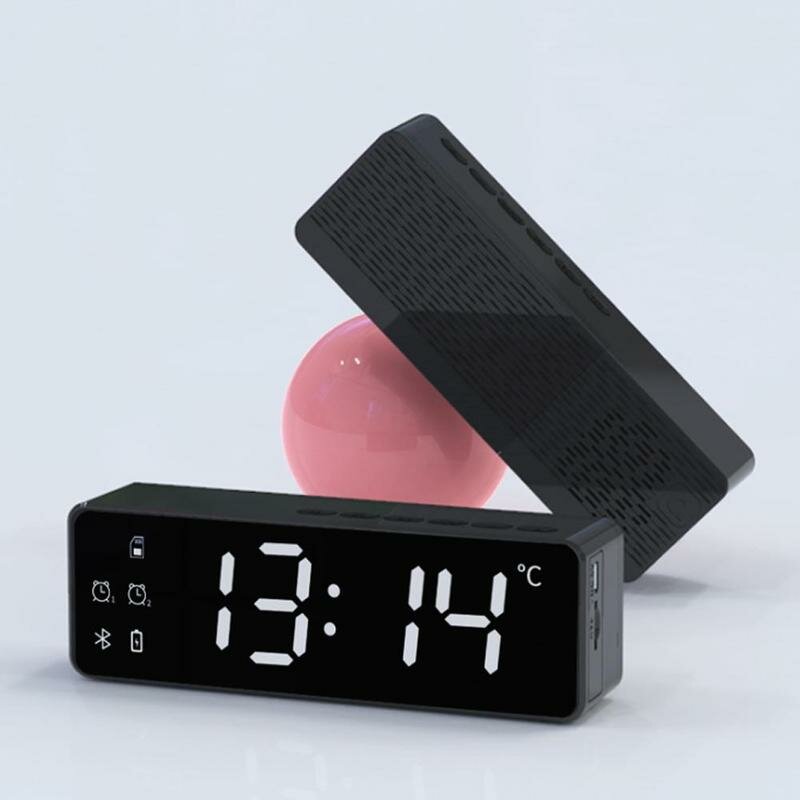 Wireless bluetooth Speaker Bass Subwoofer FM Radio TF Card Dual Alarm Clock 10W LED Mirror Soundbar with Mic