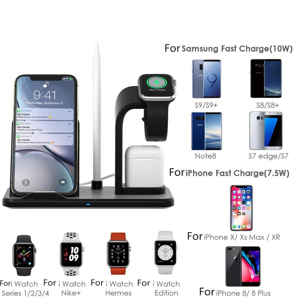3 in 1 10W Qi Wireless Charger For iWatch 5 4 2 AirPods Fast Charging for Apple Watch iPhone 11 XS XR X 8 Samsung S10 S9 - JustgreenBox
