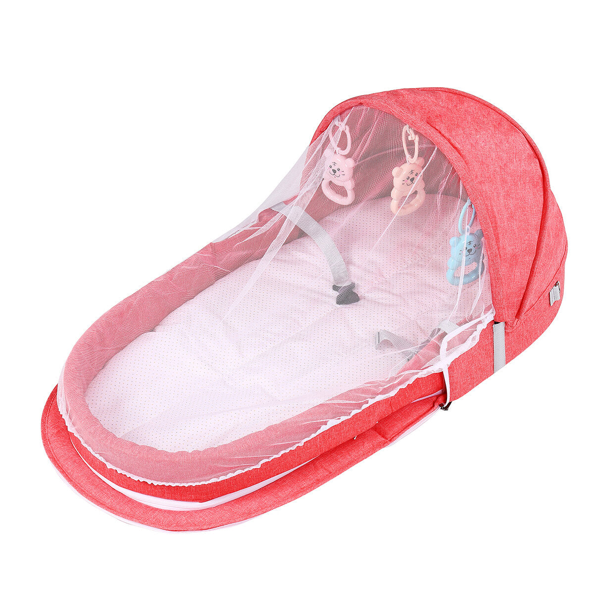 2-in-1 Folding Baby Sleeping Bed Lounger Travel Infant Bed with Mosquito Net