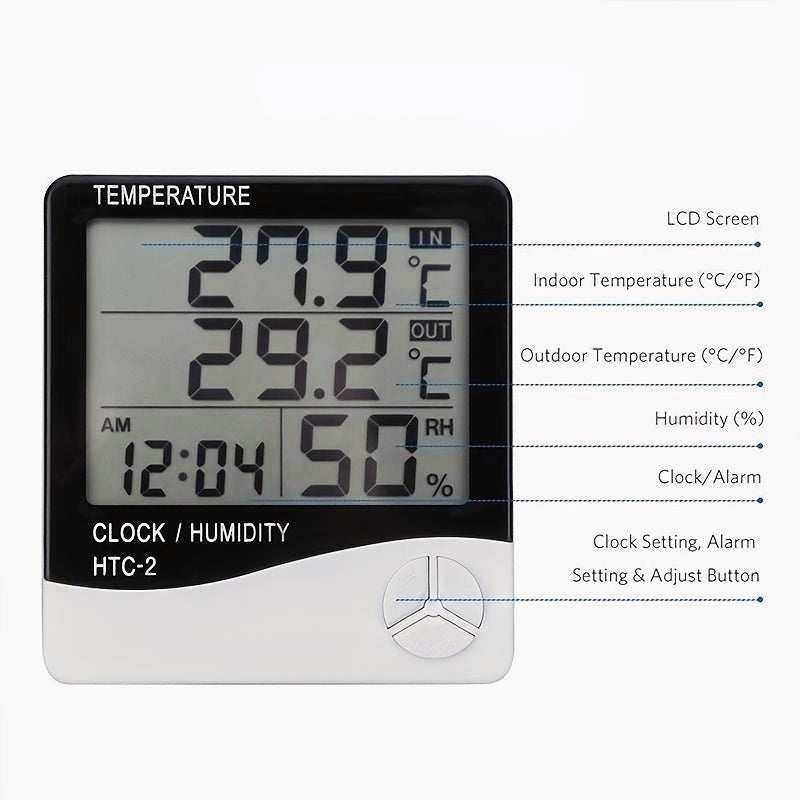 Outdoor Indoor Thermometer Electronic Hygrometer With Clock Sensor Head