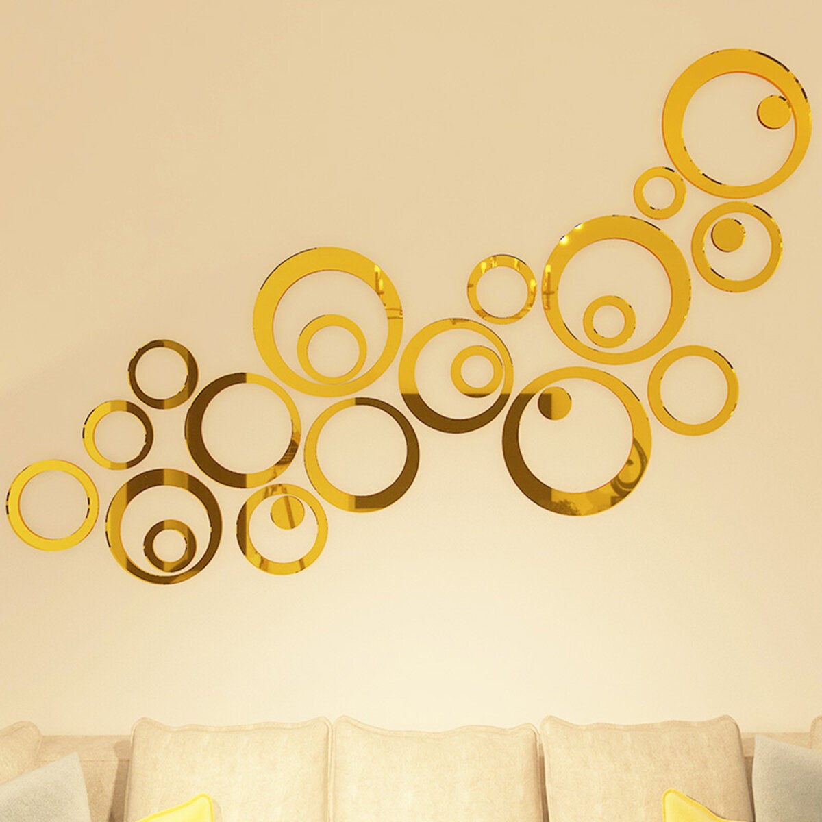3D Mirror Acrylic Wall Stickers Circle Ring Gold Decal Modern Home DIY Decoration