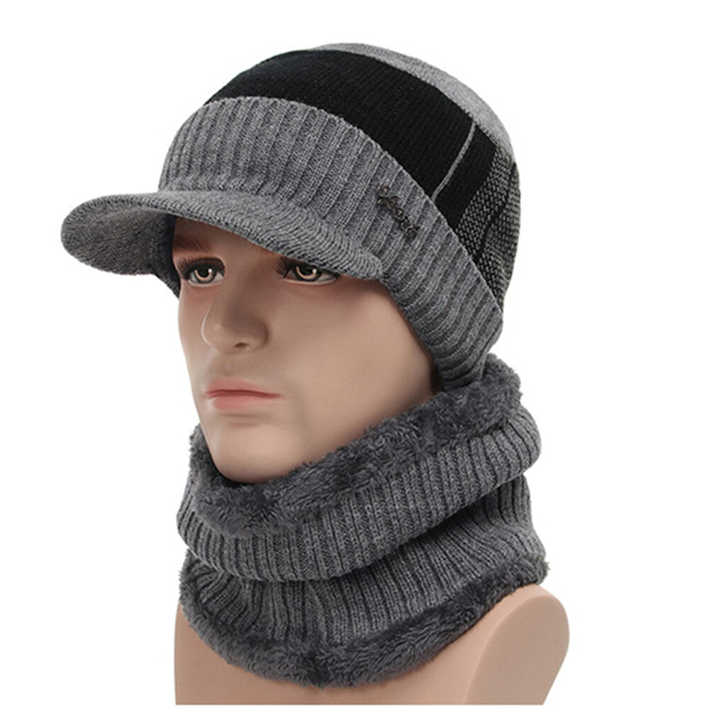 Unisex Cotton Outdoor Warm Plush Winter Scarfs Knit Hats Flat Hats