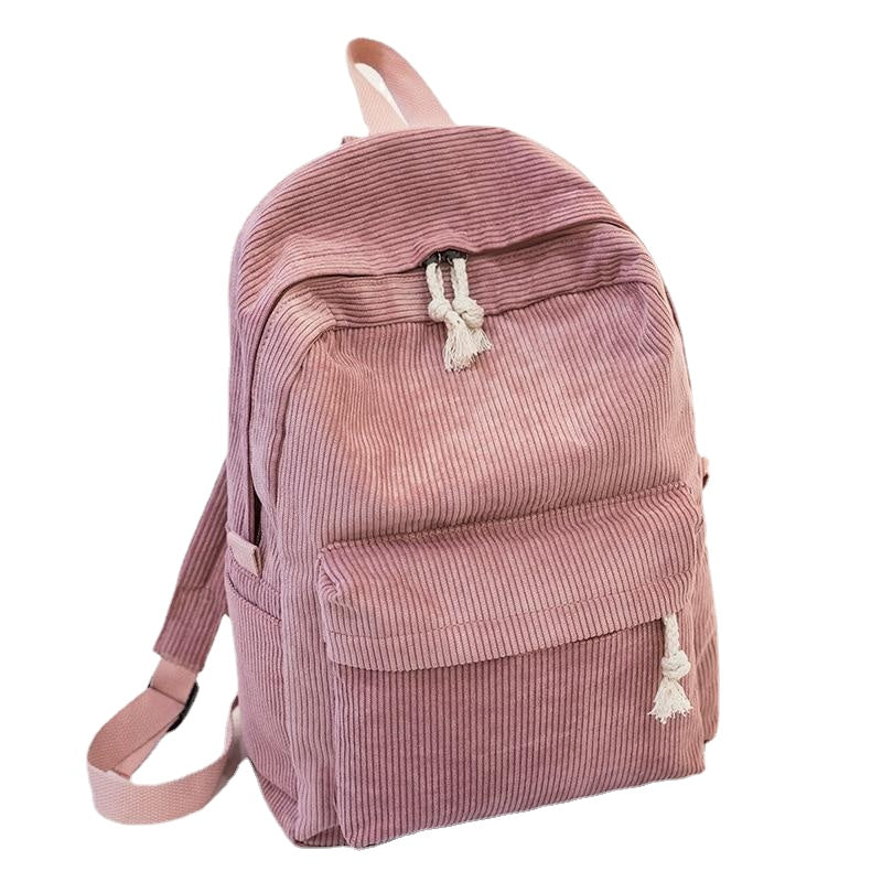Preppy Style Soft Fabric Backpack Female Corduroy Design School For Teenage Girls Striped Women