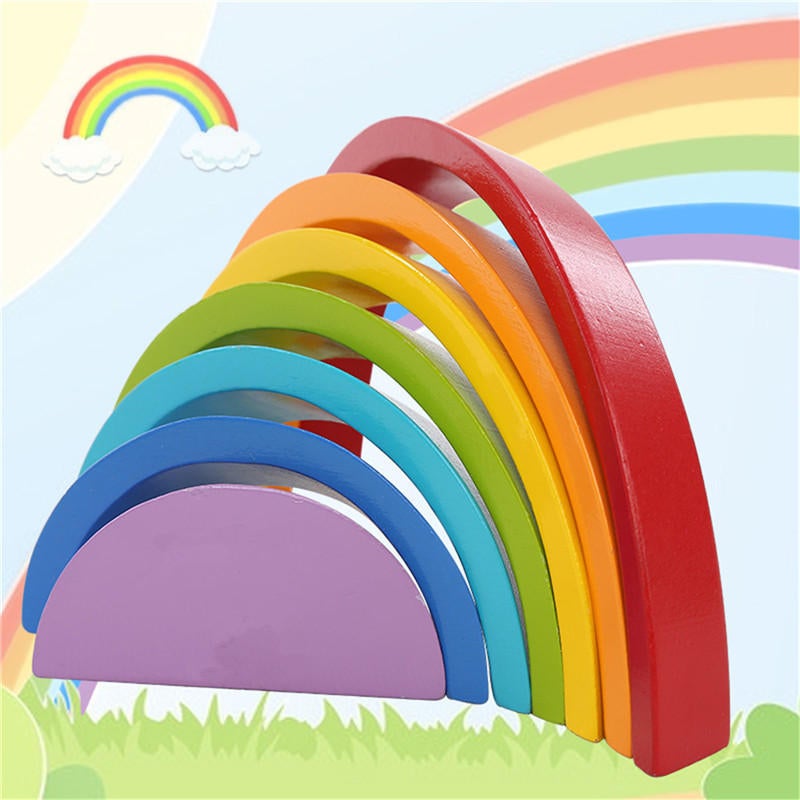 7 Colors Wooden Stacking Rainbow Shape Children Kids Educational Play Toy Set