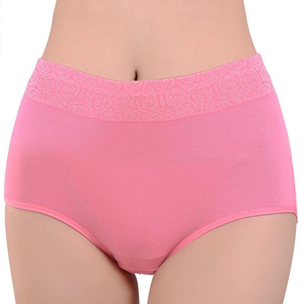 Women Solid Color High Waist Trace less Flower Briefs