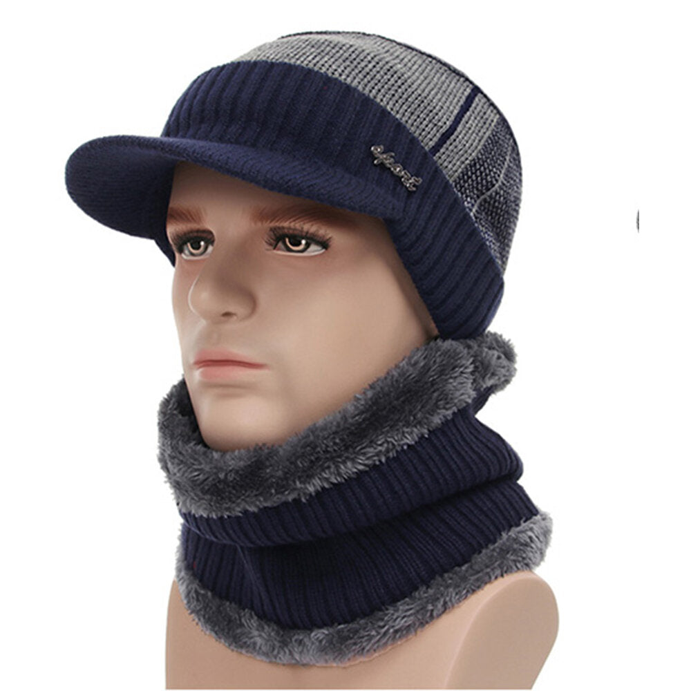 Unisex Cotton Outdoor Warm Plush Winter Scarfs Knit Hats Flat Hats