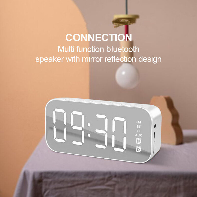Wireless bluetooth Speaker Mini LED Double Alarm Clock FM Radio TF Card AUX Soundbar Subwoofer