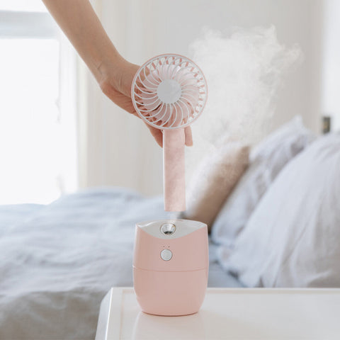 2 In 1 Rotating Spray Air Humidifier Fan USB Charging 3 Gears White Pink Blue