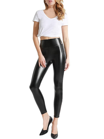 Girls PU Artificial Leather High Waist Simple Classic Style Work Club Pants