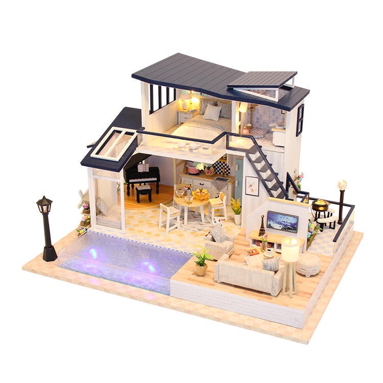 DIY Doll House Mermaid Tride Miniature Furnish 35cm With Cover Music Movement