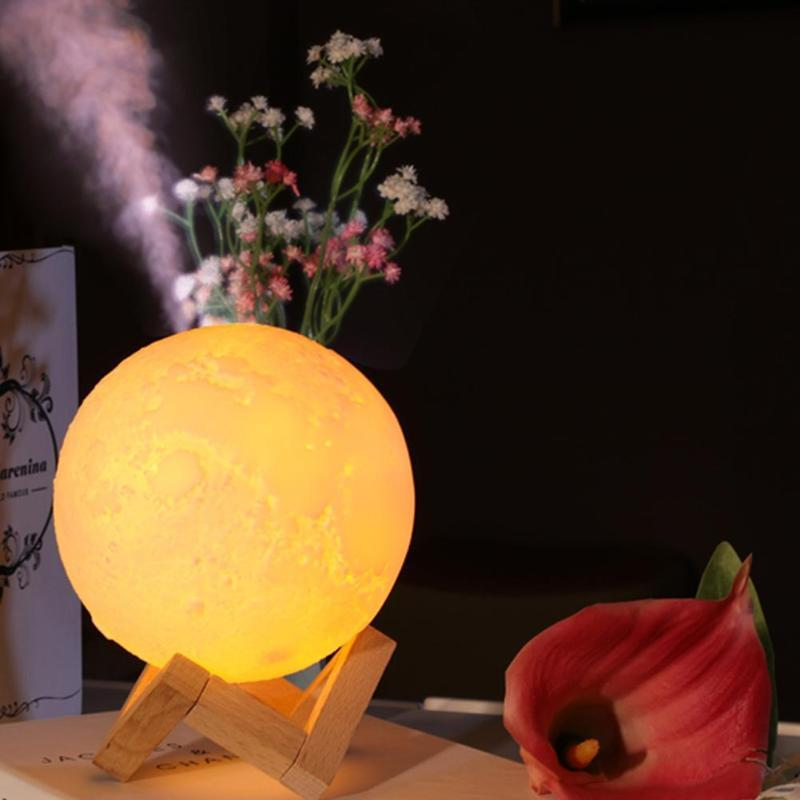880ML Air Humidifier 3D Moon Lamp Light Diffuser Aroma Essential Oil USB Ultrasonic Humidifier Night Tricolor Mist Purifier