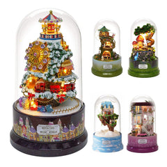 Beautiful Cabins DIY Doll House Miniature Rotating Music Kit With Transparent Cover Musical Core Gift