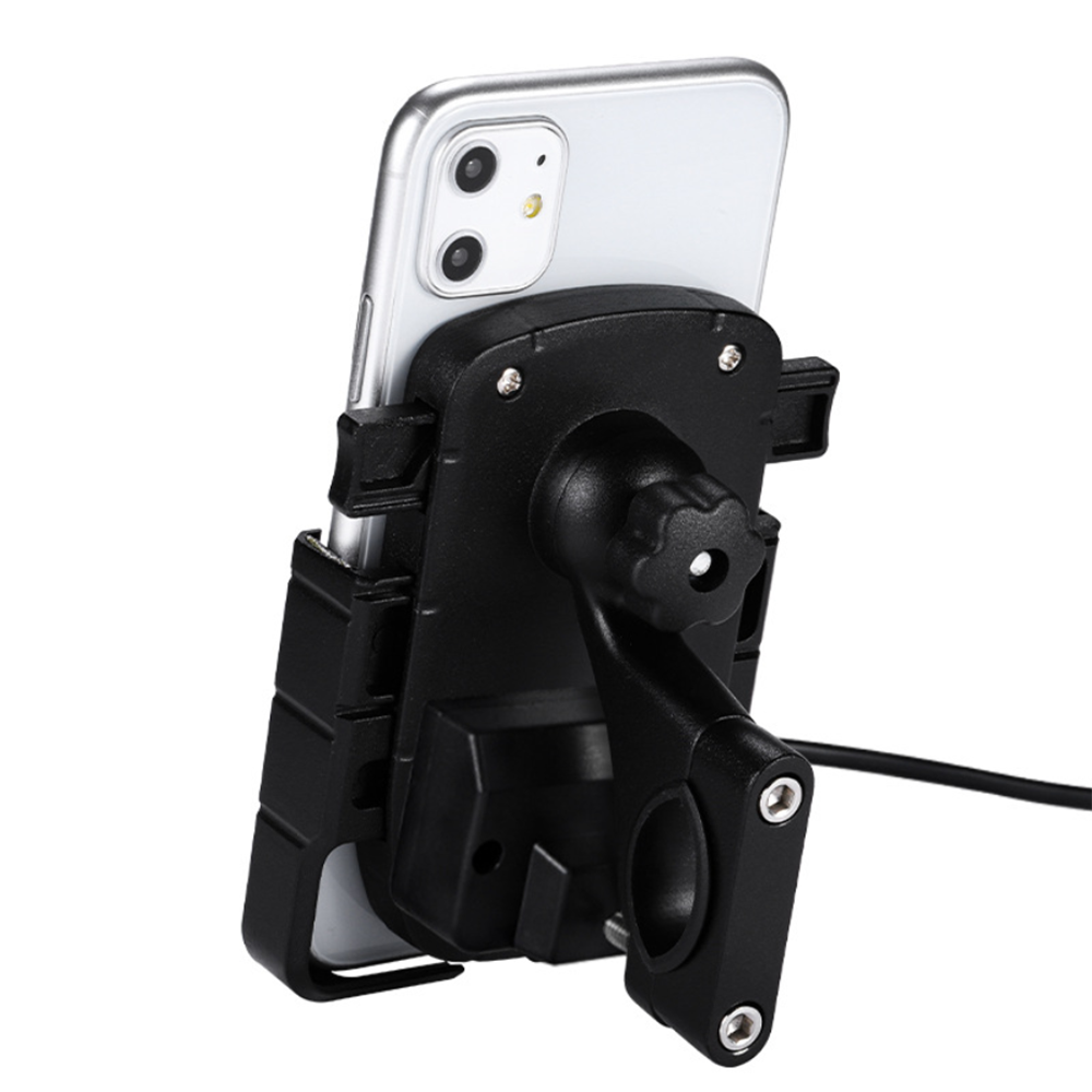 12V-80V Mobile Phone Navigation Support USB Charger Holder Aluminium Alloy Waterproof Electric Scooter Motorcycle Handlebar Mount Clip Bracket Universal