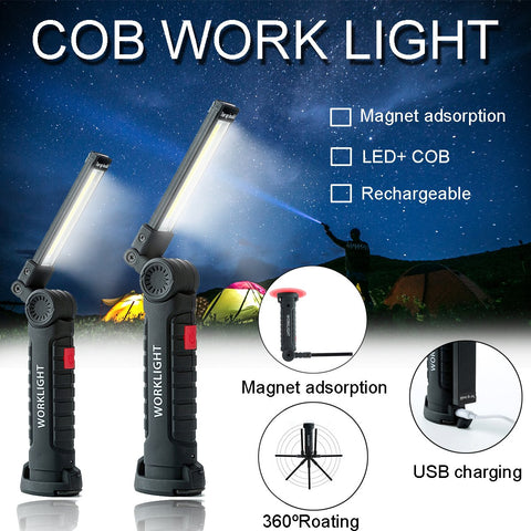 360° Rotatable Outdoor COB+LED USB Torch Work Flashlight