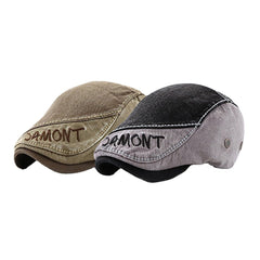 Men Washed Make-old Color Matching Flat Cap Foldable Letter Embroidery Pattern Beret Cap Painter Hat