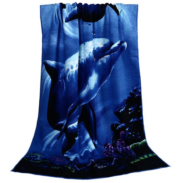 Absorbent Microfiber Towel, Blue Dolphin Penguin Print
