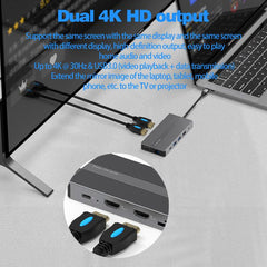 12-In-1 USB Type-C Hub Docking Station Adapter With Dual 4K HDMI Display USB-C Data Transfer