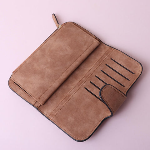 14 Card Slots Woman Four Fold Wallet Purse Faux Leather Card Multi Card Slots Phone Bag