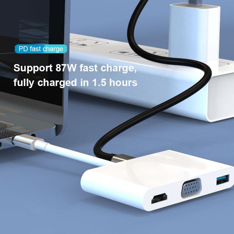 5 In 1 USB-C Hub Docking Station Adapter With 4K HD Display 1080P VGA 87W USB-C PD3.0 Power Delivery USB 3.0 3.5mm Audio Jack