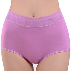 Women Solid Color High Waist Trace less Flower Briefs