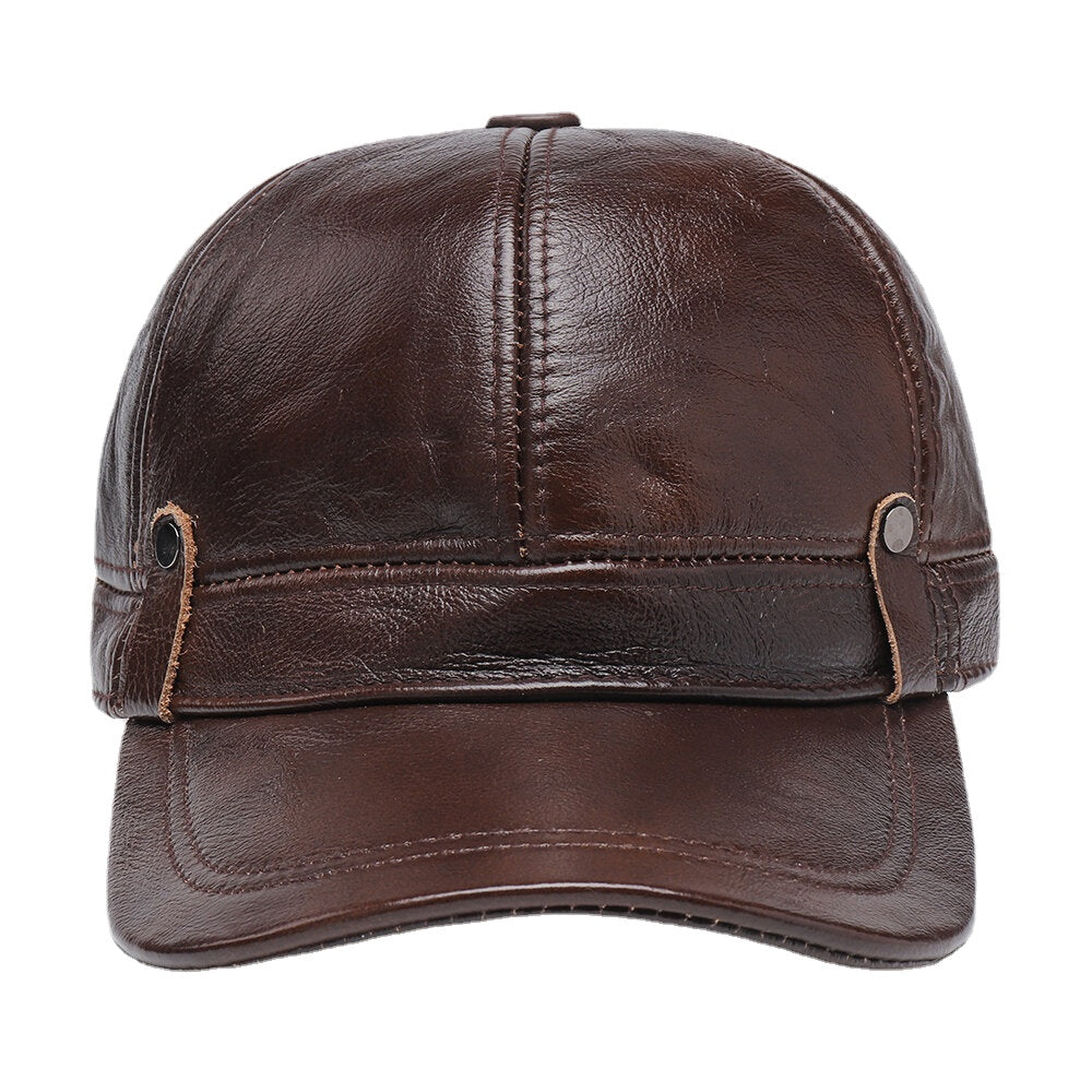 Men Genuine Leather Ear Protection All-match Outdoor Fashion Warm Leather Baseball Hat