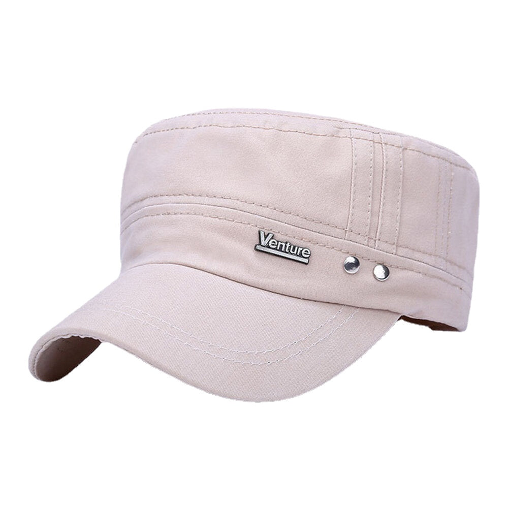 Men Washed Rivet Design Letter Pattern Military Cap Adjustable Casual Suncreen Flat Top Cap Twill Cap