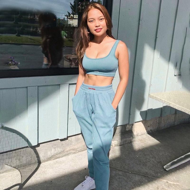 Women Tracksuit Sleeveless Tops And Sport Loose Jogger Pants Two Piece Set