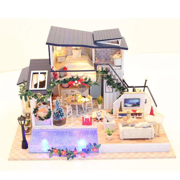 DIY Doll House Mermaid Tride Miniature Furnish 35cm With Cover Music Movement