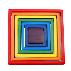 Square 7-piece 6.1 x 1.73inch Wooden Rainbow Stacking Toy nested stack games Building blocks