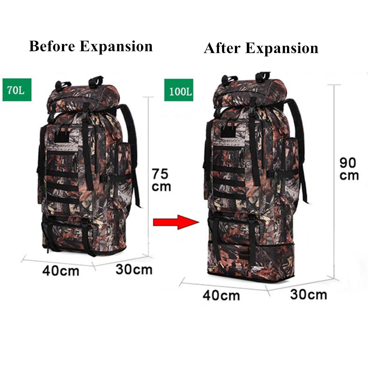 100L Large Capacity Military Tactical Backpack Outdoor Hiking Climbing Camping Bag Travel Rucksack