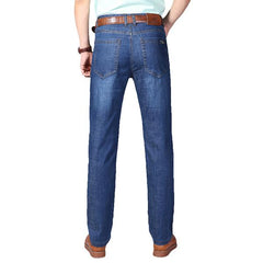 Mens Summer High Rise Loose Business Cotton Blue Jeans