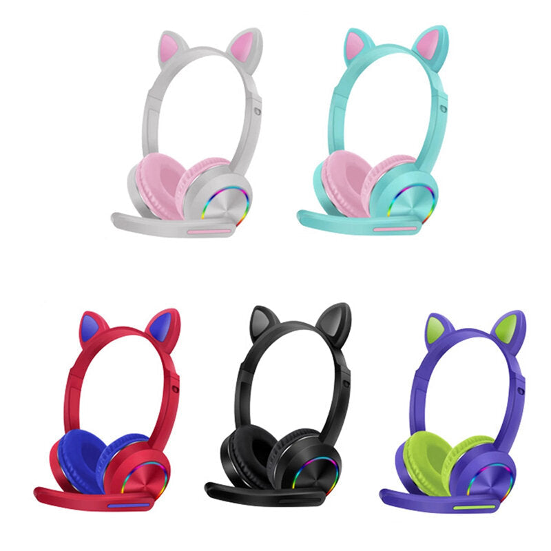 Wireless bluetooth Headphones Stereo Bass 40MM Dynamic Earphone Luminous Cartoon Cute Cat Ear Headset with Mic