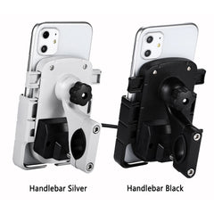 12V-80V Mobile Phone Navigation Support USB Charger Holder Aluminium Alloy Waterproof Electric Scooter Motorcycle Handlebar Mount Clip Bracket Universal