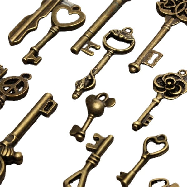 19Pcs Antique Vintage Skeleton Key Set Lot Pendant Heart Bow Lock Steampunk Jewel