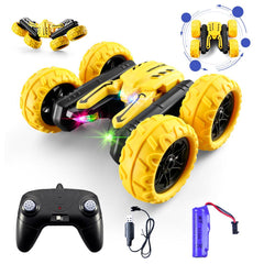 High Speed RC Stunt Car Toy with Colorful LED Headlights Cool Sound 2 Sided 360 Rotation 800mAh Battery 4WD 2.4G RC Crawler Toy for Boy Kids Girl