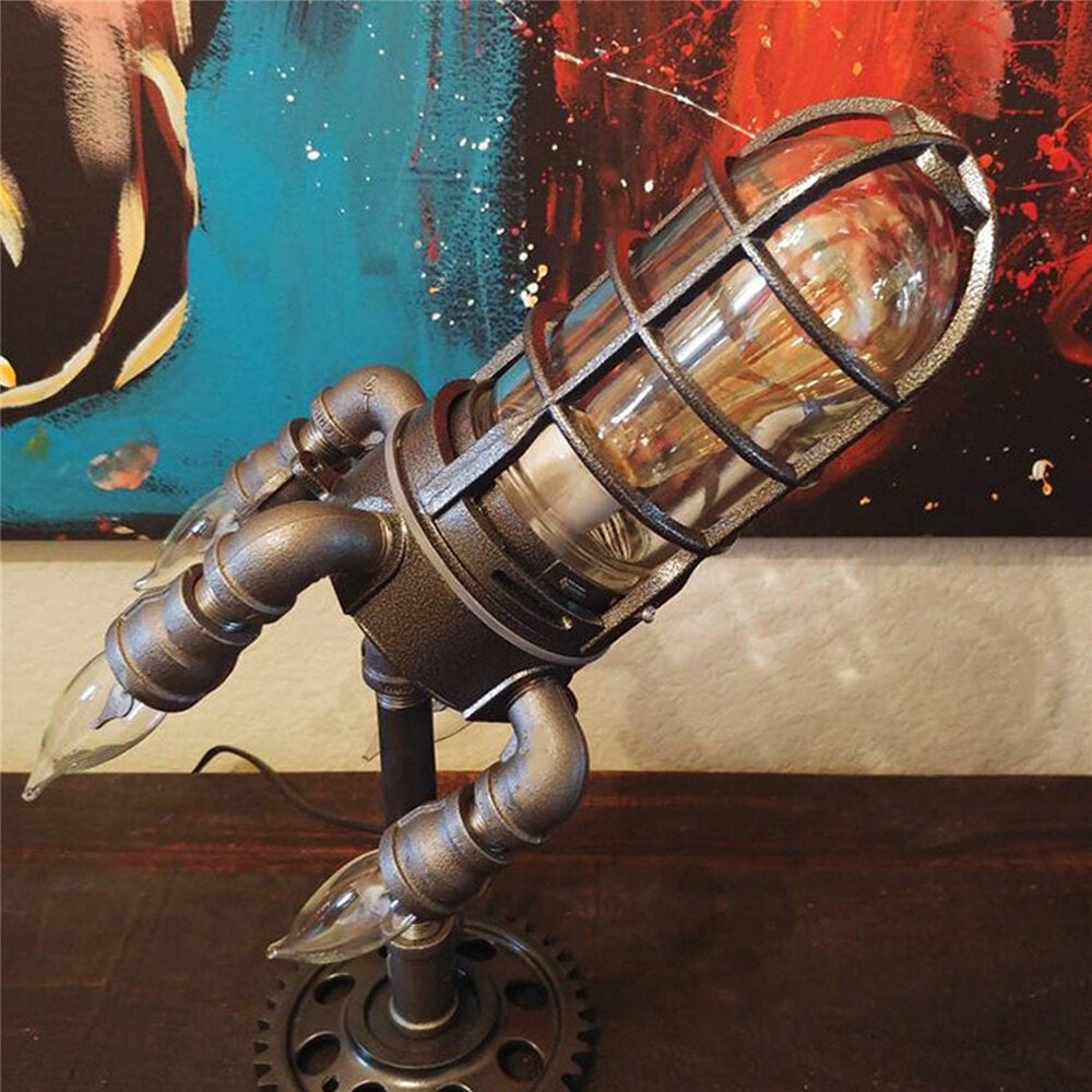 Steampunk Rocket Lamp Punk Style Lights Metal Desktop Decor Ornaments Wall Decoration Light Led Light Lamp