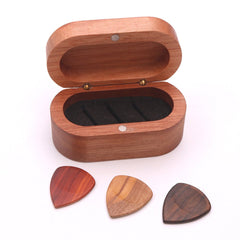 Wooden Guitar Pick Set Plectrum Storage Holder Case Box with 3pcs Picks Wood Accessories