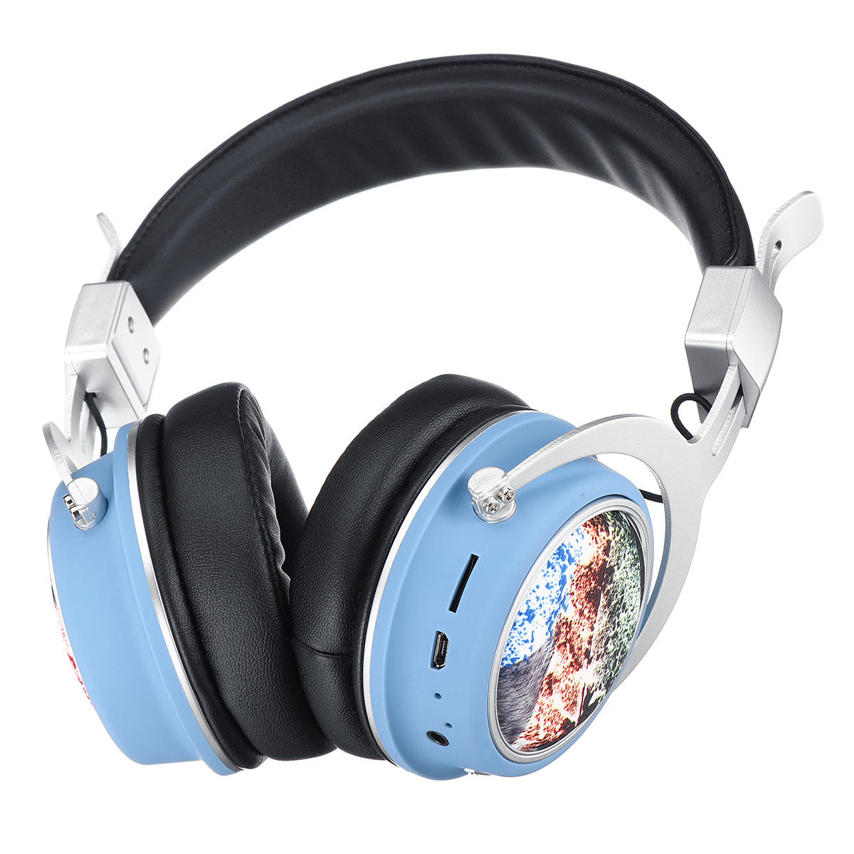 Wireless bluetooth 5.0 Headphone Foldable Pattern 3D Stereo TF Card AUX Headphone with Mic
